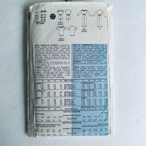 VINTAGE 70s BUTTERICK SEWING PATTERN 6575 Girls SIZE 7-10 DRESS JUMPSUIT CUT - Picture 2 of 4